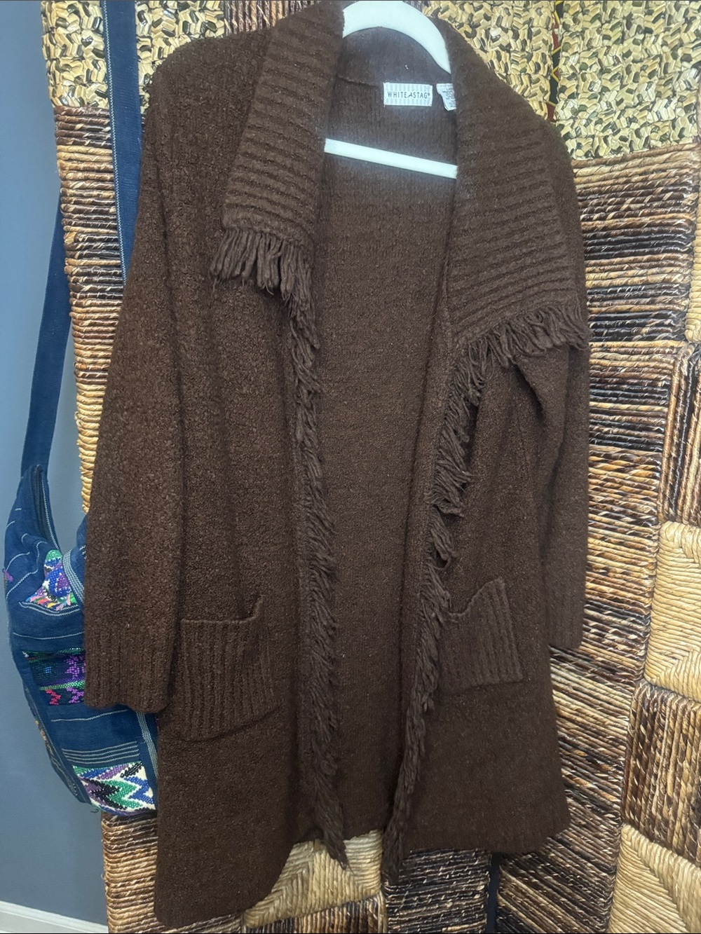 White Stag Chocolate Brown Fringe Open Cardigan
